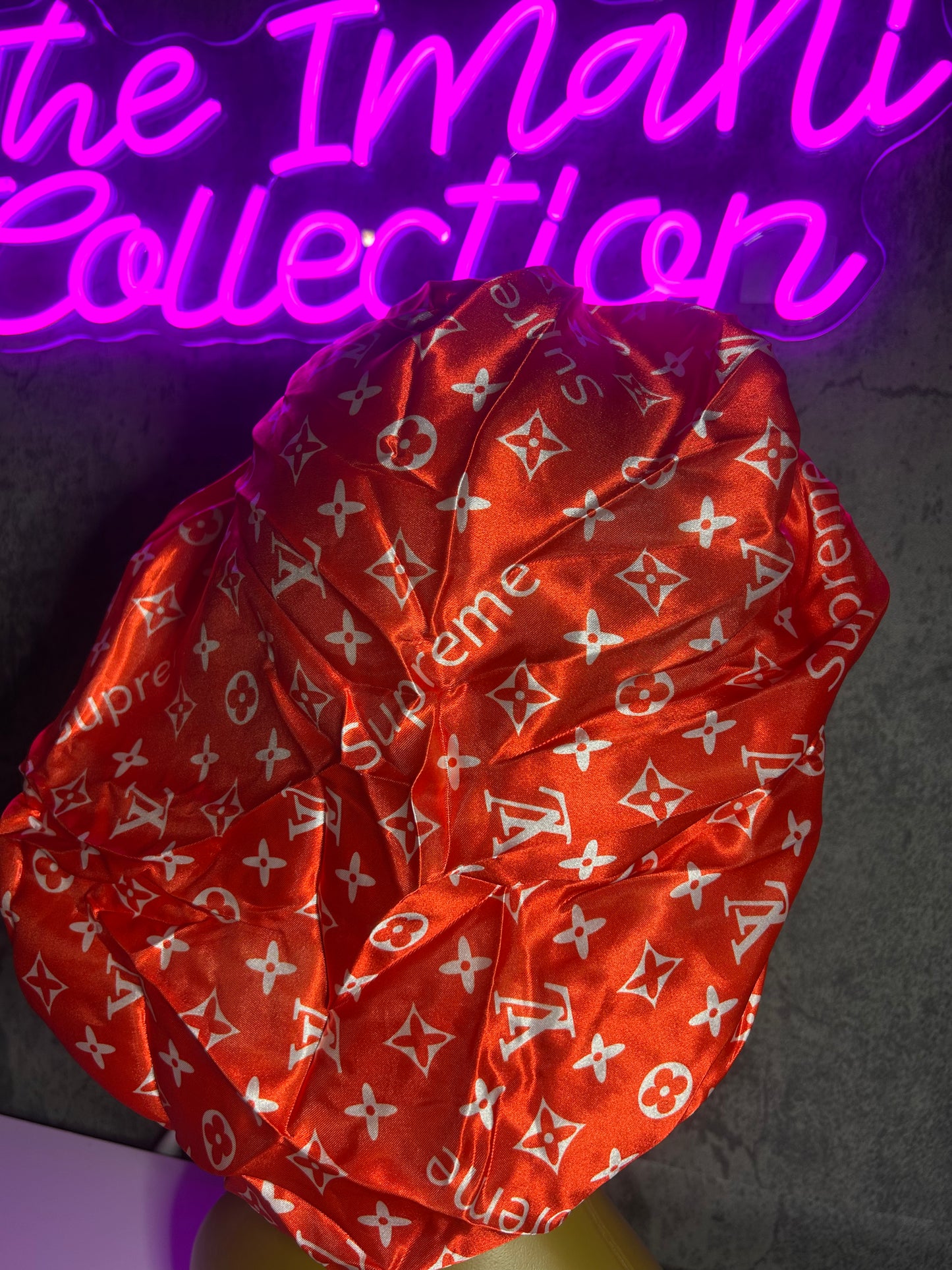Red & white Lv Supreme bonnet